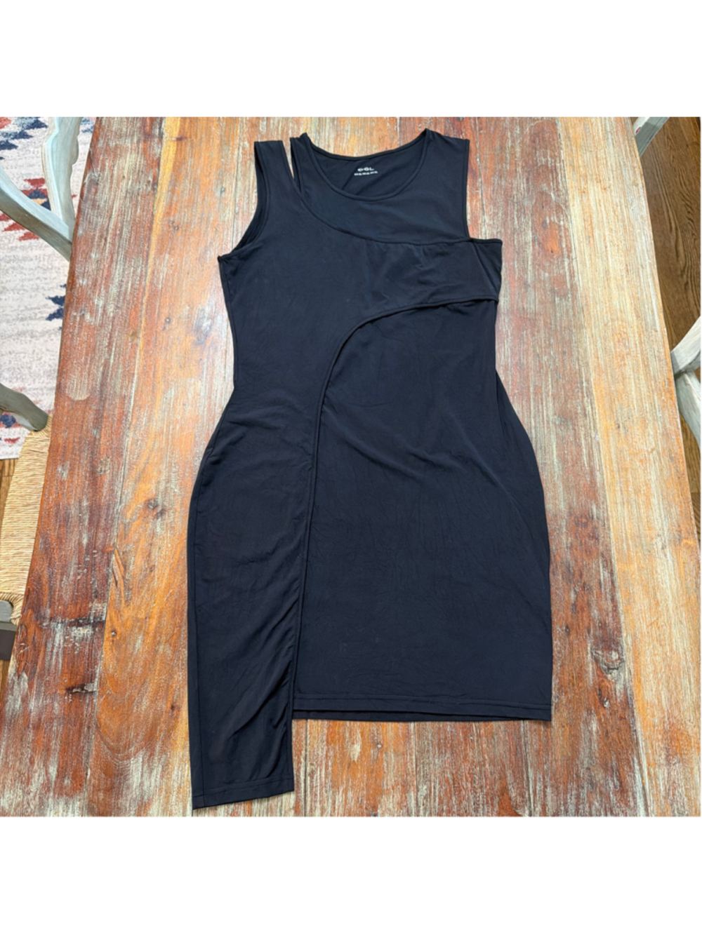 OGL Move Black Asymmetric Cutout Bodycon Dress XL Sleeveless Layered Hem Stretch